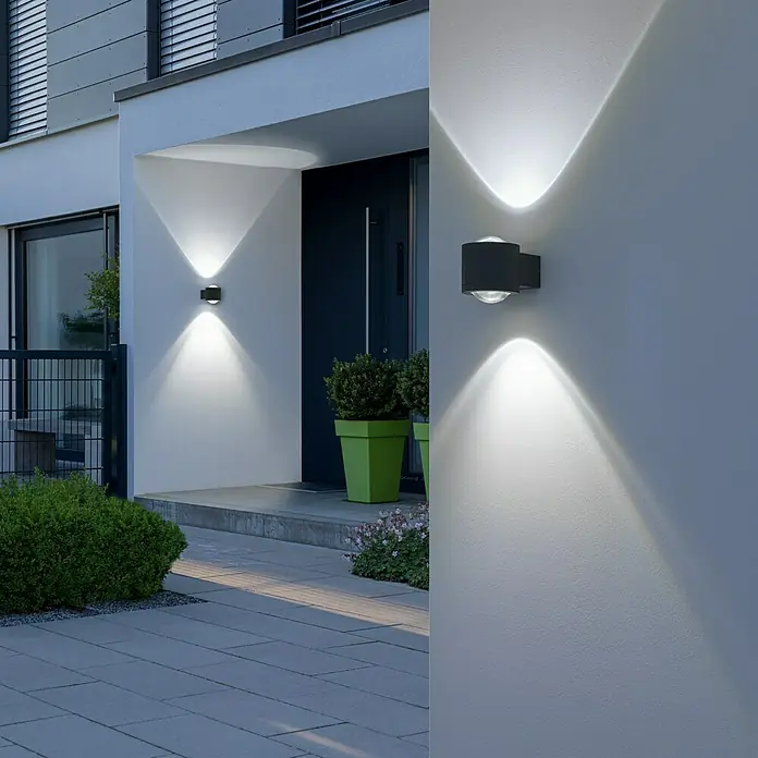 Starlux LED-Außenwandleuchte Fano - 10 W, 12 x 9 x 10,5 cm, Anthrazit, IP54 - Stimmungsaufnahme