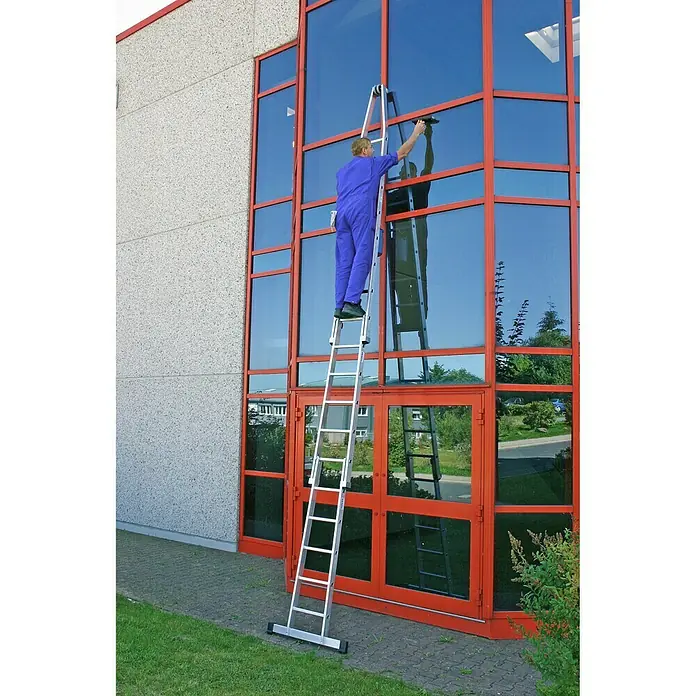 Krause Stabilo Glasreinigerleiter - Anzahl Tritte: 18 Sprossen, Arbeitshöhe: 6,05 m, Aluminium - Anwendungsbeispiel