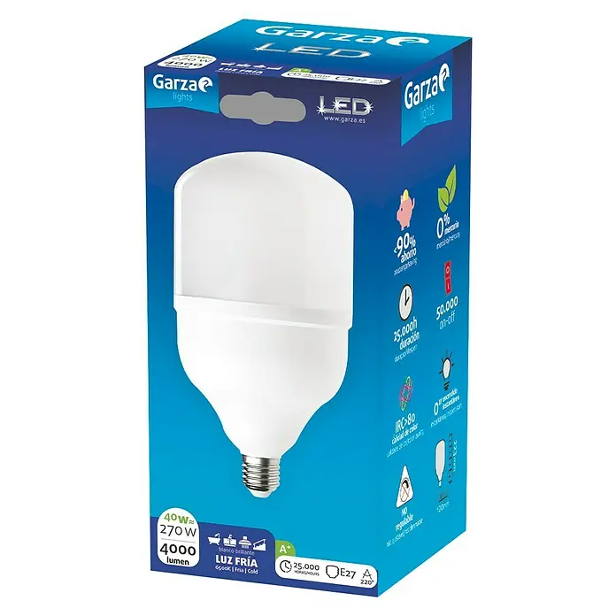 Garza Bombilla LED - E27, 40 W, Blanco frío, 4.000 lm