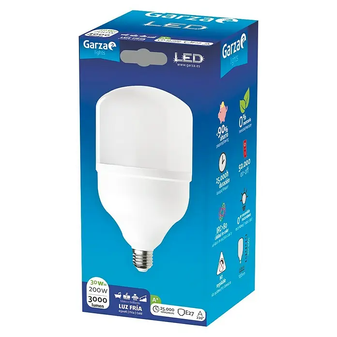Garza Bombilla LED - E27, 30 W, Blanco frío, 3.000 lm