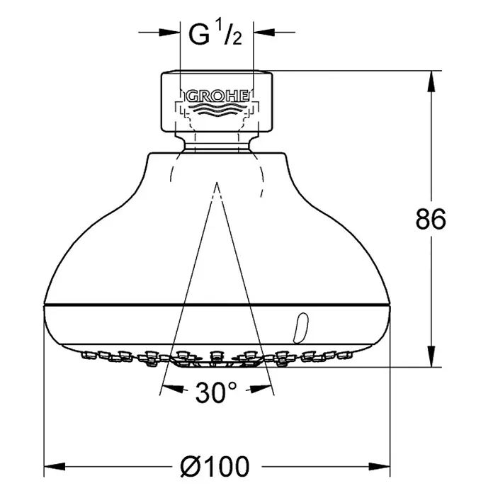 Grohe Kopfbrause Tempesta 100 - Durchmesser: 10 cm, 9,5 l/min bei 3 bar, Chrom - Vorderansicht