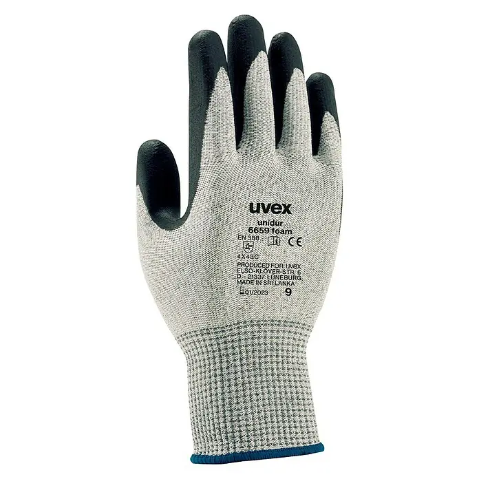 Uvex Schutzhandschuhe Unidur 6659 Foam - Konfektionsgröße: 8, Grau, Schwarz - Vorderansicht