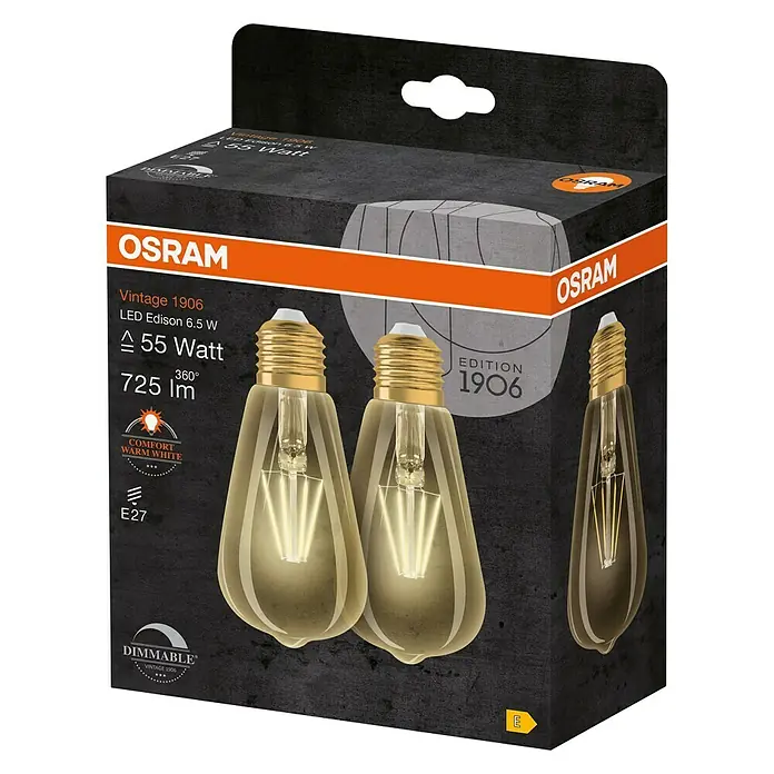 Osram Vintage 1906 LED-Leuchtmittel Edison Filament - E27, 6,5 W, ST64, 725 lm - Diagonale Ansicht