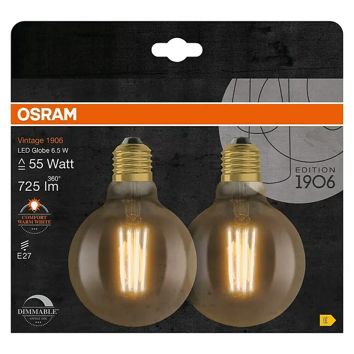 Osram Vintage 1906 LED-Leuchtmittel Globe Filament - E27, 6,5 W, G95, 725 lm - Vorderansicht