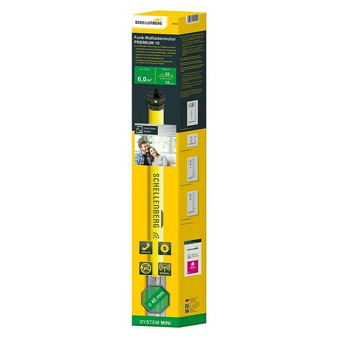 Schellenberg Funk-Rohrmotor Premium 10 Mini - Max. Rollladenfläche: 6 m² bei Kunststoffrollläden, Einbaulänge: 570 mm, Zugkraft: 25 kg - Diagonale Ansicht