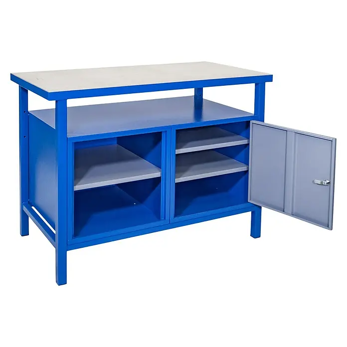 Güde Werkbank P 1200 T - L x B x H: 60 x 119 x 85 cm, Blau/Grau - Diagonale Ansicht