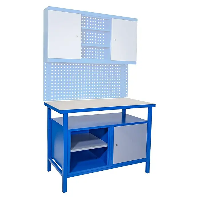 Güde Werkbank P 1200 T - L x B x H: 60 x 119 x 85 cm, Blau/Grau - Diagonale Ansicht