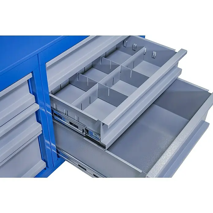 Güde Werkbank P 1200 SS - L x B x H: 60 x 119 x 85 cm, Anzahl Schubladen: 6 Stk., Blau/Grau - Detailaufnahme