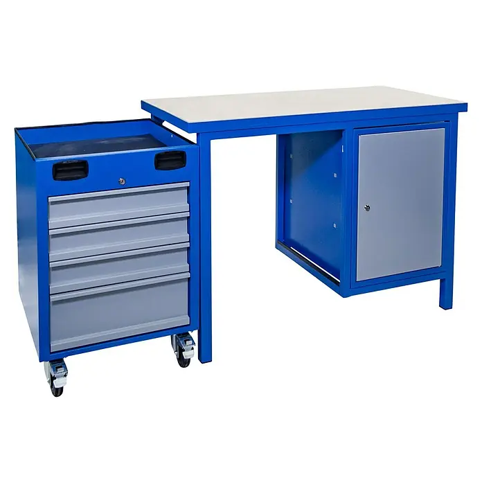 Güde Werkbank 1200 SLT Multi - L x B x H: 60 x 119 x 85 cm, Anzahl Schubladen: 4 Stk., Blau/Grau - Diagonale Ansicht