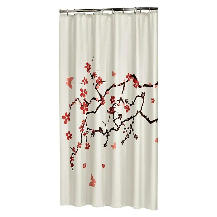 Sealskin Douchegordijn Blossom - 180 x 200 cm, Rood, Wit - Vooraanzicht