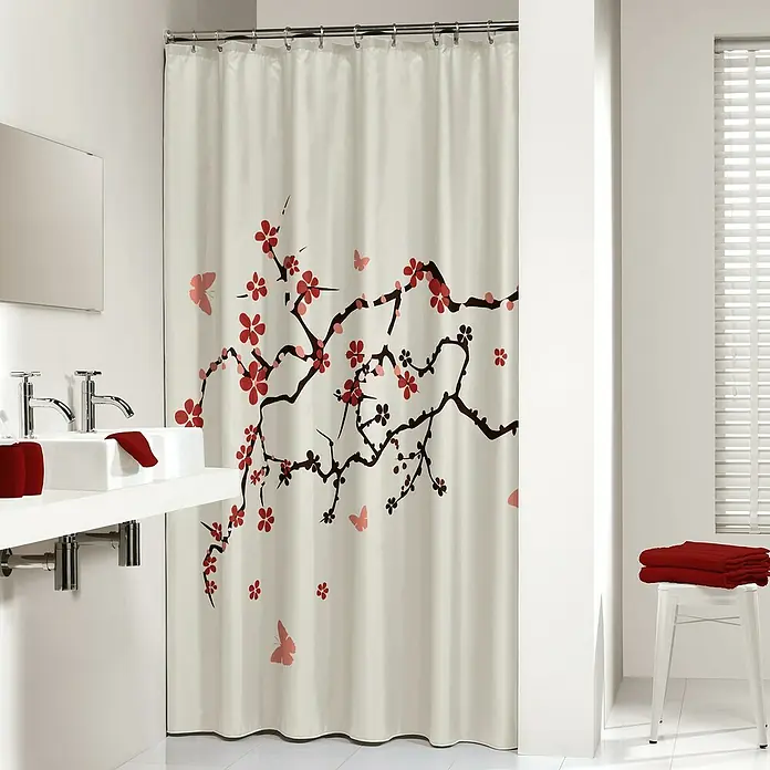 Sealskin Douchegordijn Blossom - 180 x 200 cm, Rood, Wit - Sfeeropname
