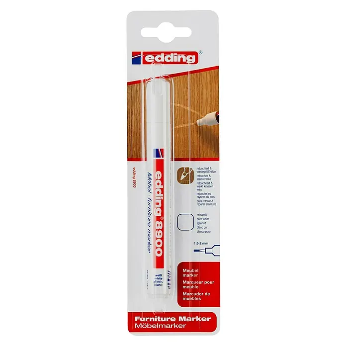 Edding Marcador permanente para muebles - Grosor de trazo: 1,5 mm - 2 mm, Blanco - Vista frontal