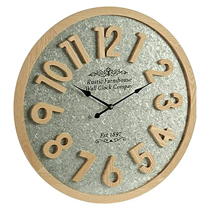 Reloj de pared redondo rústico - Marrón/plateado, Diámetro: 60 cm - Vista angular