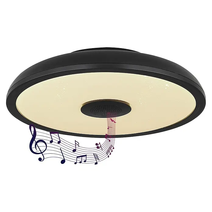 Globo Plafón LED redondo Raffy - 18 W, Ø x Al: 28 x 5,5 cm, Negro, RGBW - Producto en uso