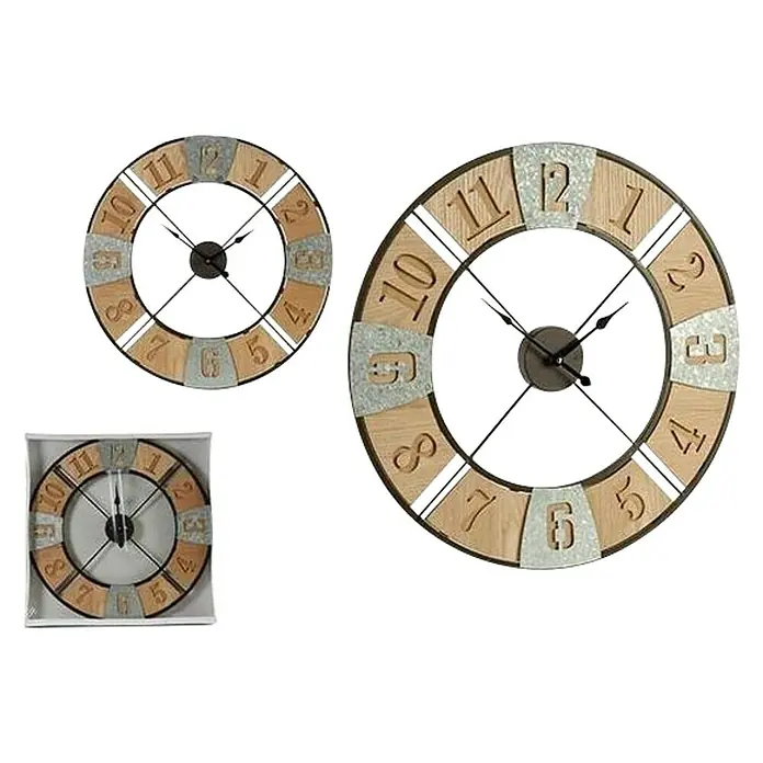 Reloj de pared redondo rústico - Plateado/Marrón, Diámetro: 60 cm - Vista angular