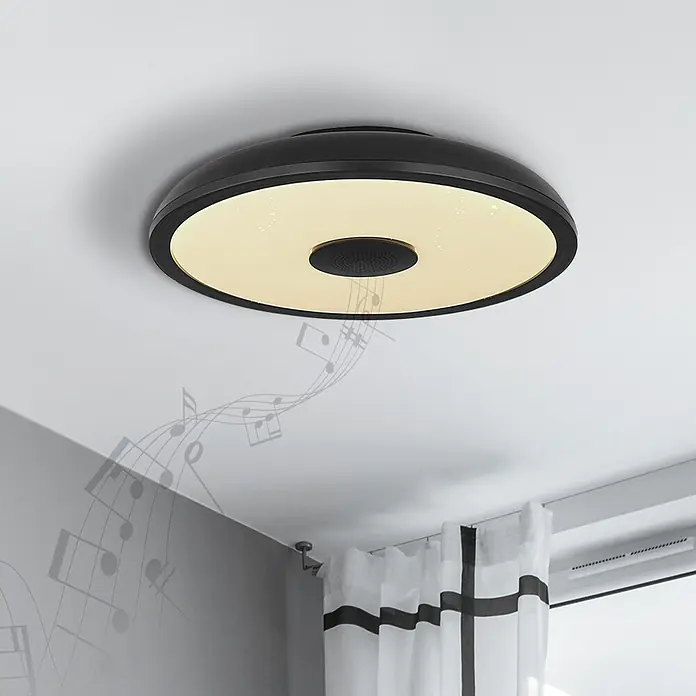 Globo Plafón LED redondo Raffy - 18 W, Ø x Al: 28 x 5,5 cm, Negro, RGBW - Detalle de la imagen