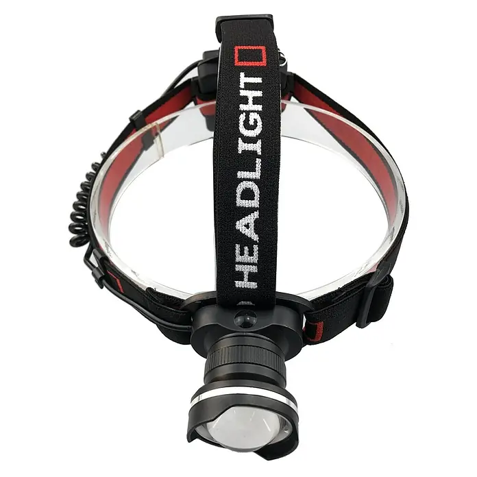BAUHAUS Stirnlampe - Schwarz/Rot, Batteriebetrieben, LED, 350 lm, Aluminium - Ansicht von oben