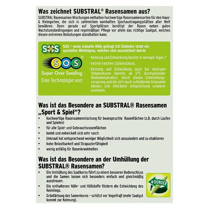 Substral Spiel- & Sportrasensamen - 10 kg, 500 m² - Rückansicht