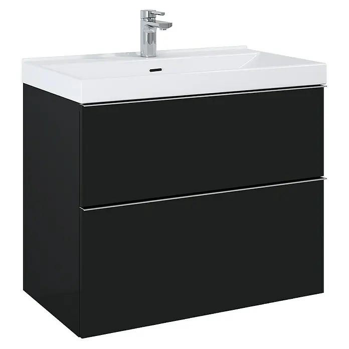 Waschtischunterschrank Look - L x B x H: 80 x 44,9 x 63,5 cm, Schwarz, Matt - Diagonale Ansicht