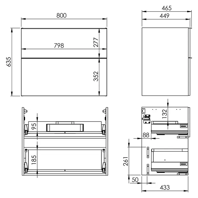Waschtischunterschrank Look - L x B x H: 80 x 44,9 x 63,5 cm, Schwarz, Matt - Skizze