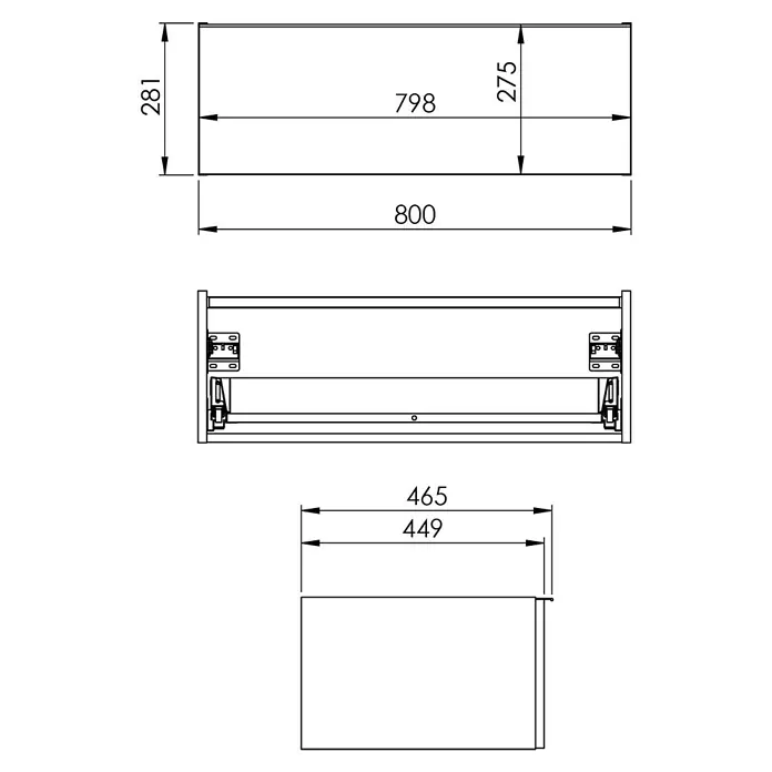 Waschtischunterschrank Look - 80 x 44,9 x 28,1 cm, Farbe: Schwarz, Matt - Skizze