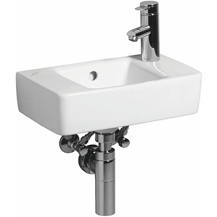 Geberit Renova Nr. 1 Plan Waschbecken - 40 x 25 cm, Ohne Spezialglasur, Hahnloch: Rechts, Mit Überlauf, Weiß - Diagonale Ansicht