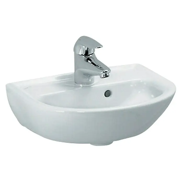 Laufen Handwaschbecken Pro B - B x L: 32 x 40 cm, Ohne Spezialglasur, Hahnloch: Mitte, Mit Überlauf, Weiß - Diagonale Ansicht