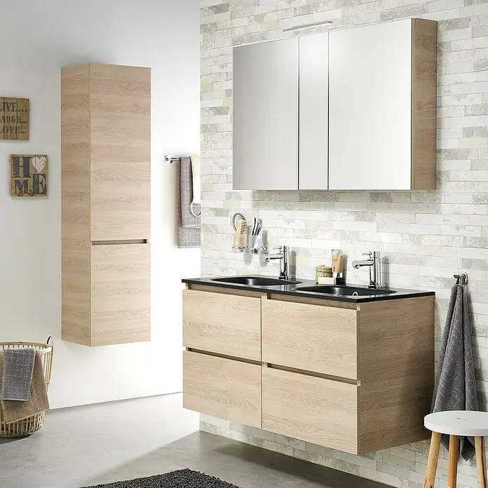 Tiger S-Line Spiegelkast - b x h: 120 x 70 cm, Zonder verlichting, Spaanplaat, Naturel Eiken - Sfeeropname