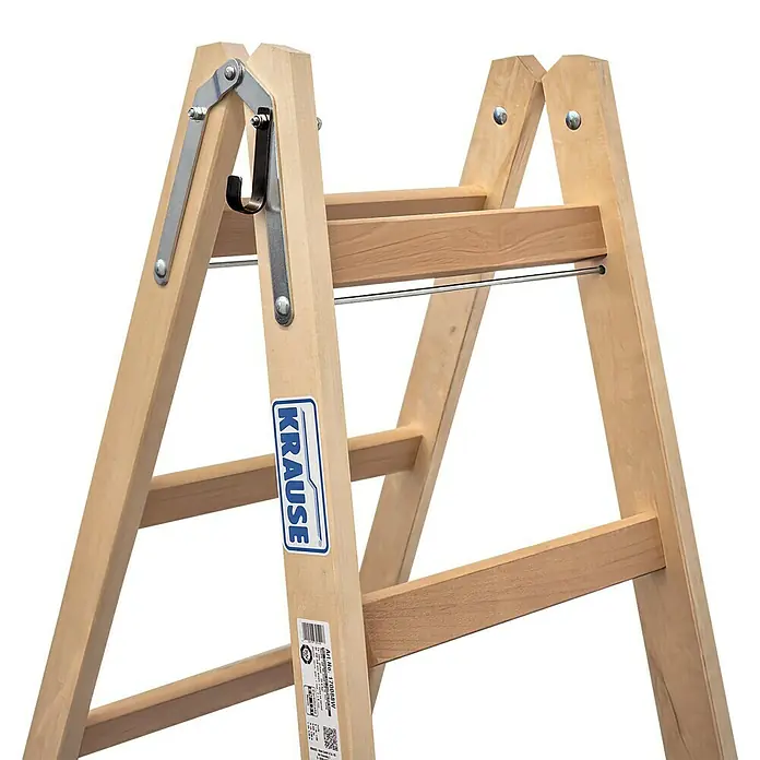 Krause Sprossen-Doppelleiter - Arbeitshöhe: 3 m, 2 x 6 Stufen, Holz - Detailaufnahme