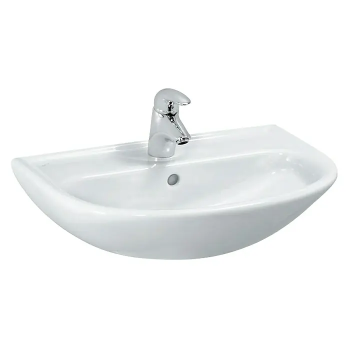 Laufen Waschtisch Compact - 40 x 55 cm, Ohne Spezialglasur, Hahnloch: Mitte, Mit Überlauf, Weiß - Diagonale Ansicht