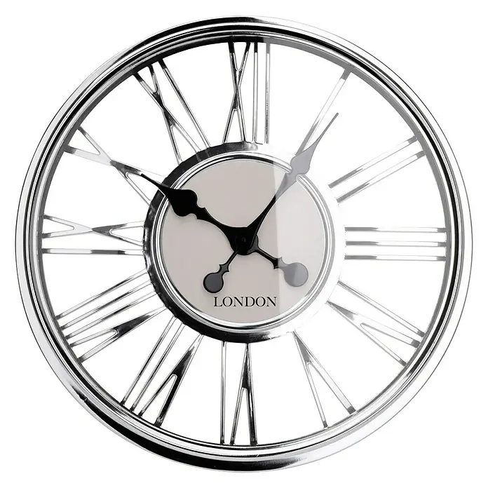 Reloj de pared redondo con cristal - Plateado, Diámetro: 44 cm - Vista frontal