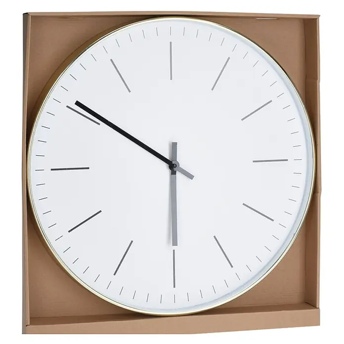 Reloj de pared Minimalista - Blanco/Dorado, 50 x 50 cm - Vista angular