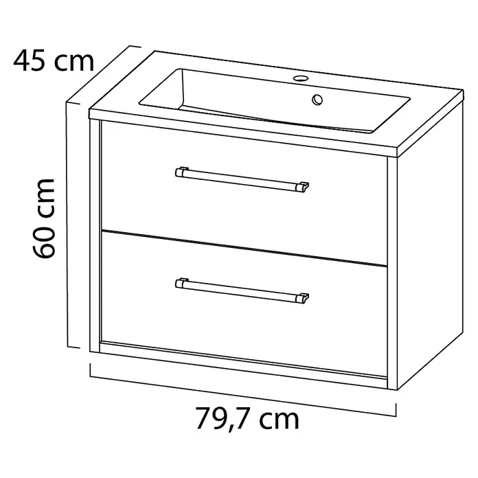 Tiger Boston Wastafelonderkast - l x b x h: 45 x 79,7 x 60 cm, Hoogglans Wit - Blauwdruk