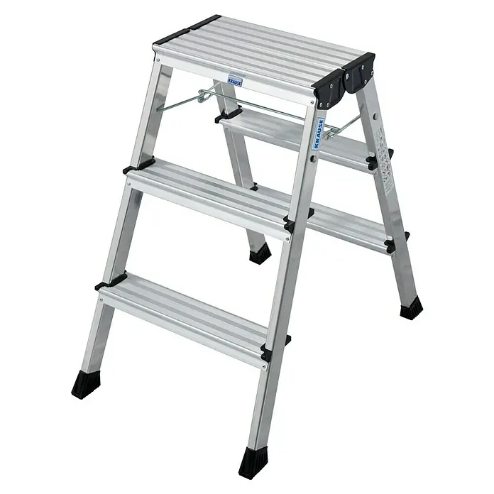 Krause Monto Klapptritt Rolly Alu - 2 x 3 Stufen, Arbeitshöhe: 2,65 m - Diagonale Ansicht