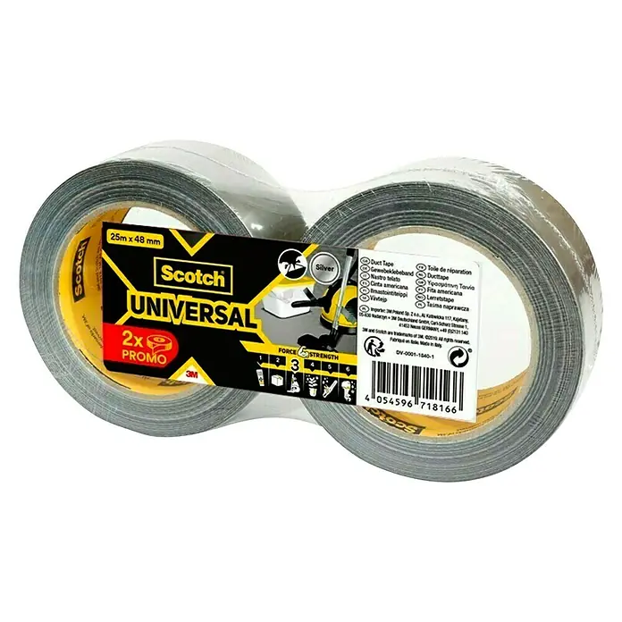 3M Cinta adhesiva universal Scotch americana - Gris, An x L: 48 mm x 25 m, 2 ud. - Vista angular