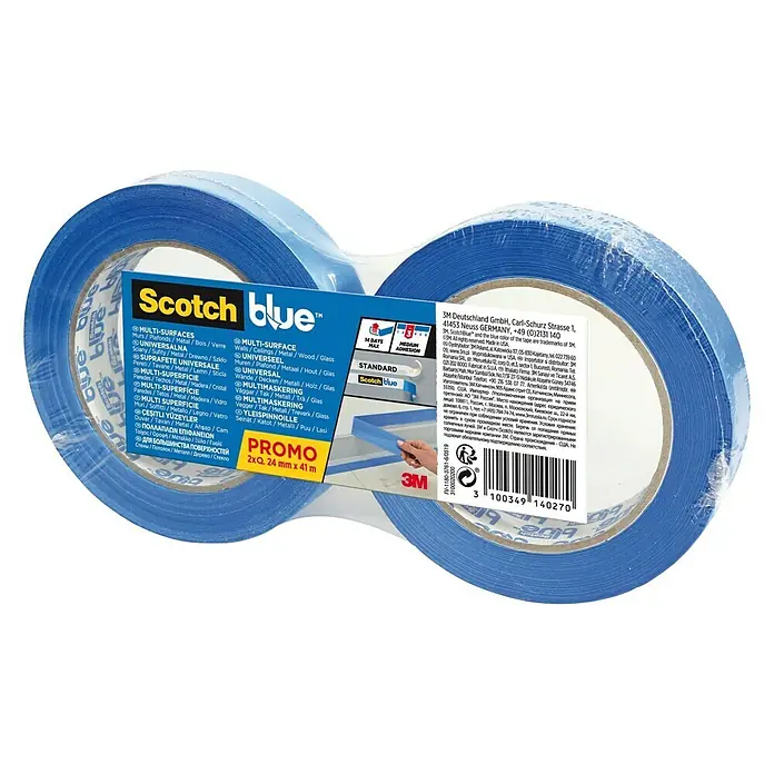 3M Cinta de enmascarar ScotchBlue - Azul, An x L: 24 mm x 41 m, 2 ud. - Vista angular