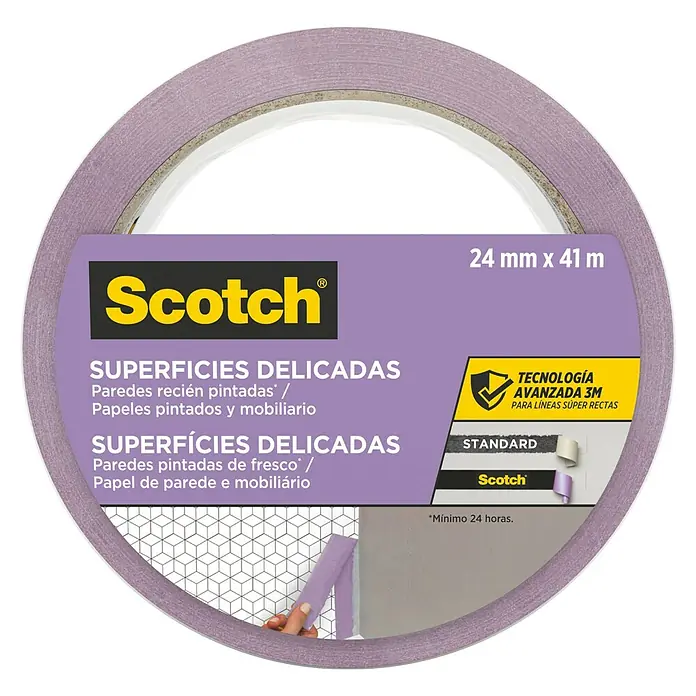 3M Cinta de enmascarar Scotch para superficies delicadas - Lila, An x L: 24 mm x 41 m - Vista frontal