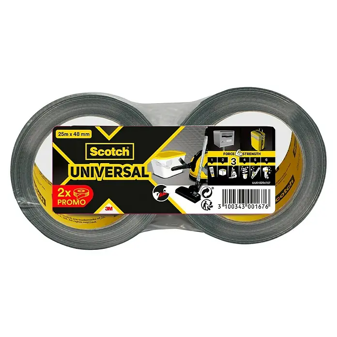 3M Cinta adhesiva universal Scotch americana - Gris, An x L: 48 mm x 25 m, 2 ud. - Vista frontal