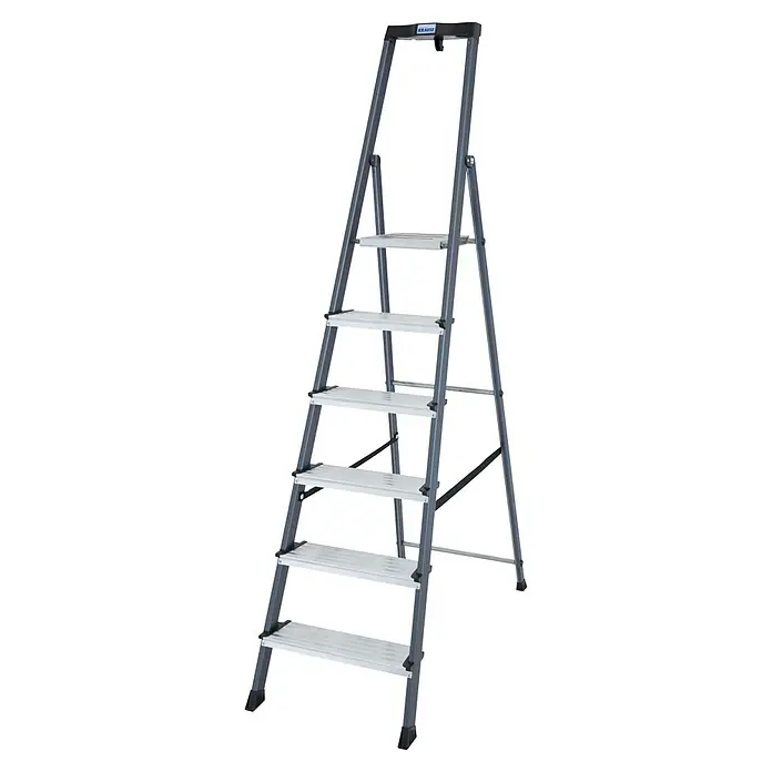 Krause Monto Stufenstehleiter Securo - Aluminium, 6 Stufen, Arbeitshöhe: 3,25 m - Diagonale Ansicht