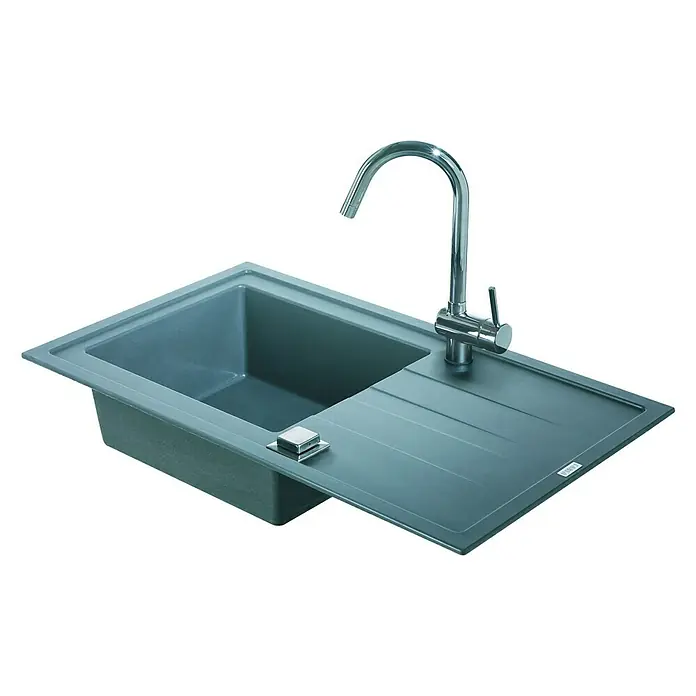 Carea Einbauspüle Tango - 86 x 50 cm, 1 Becken, CAREAgranit®, Betongrau - Rechte Seitenansicht