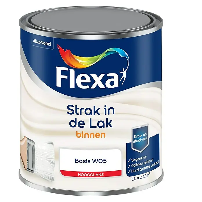 Flexa Strak in de Lak Lak - Mengkleur basis, 1 l, Hoogglans - Vooraanzicht