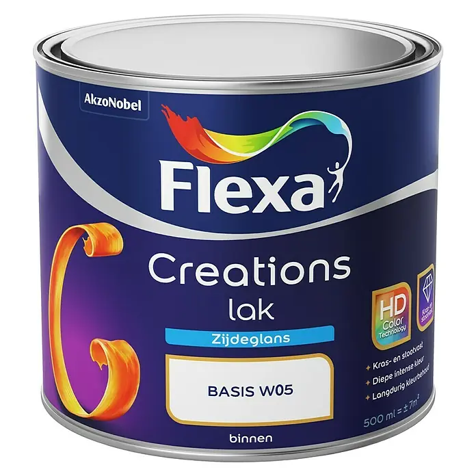 Flexa Creations Lak - Mengkleur basis, 500 ml, Zijdeglans - Vooraanzicht