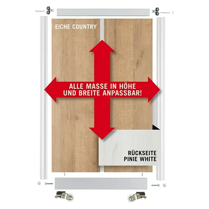 Room Plaza Easy Schiebetür-Bau-Set Room Plaza - Eiche Country/Pinie White, Profilfarbe: Silber - Vorderansicht