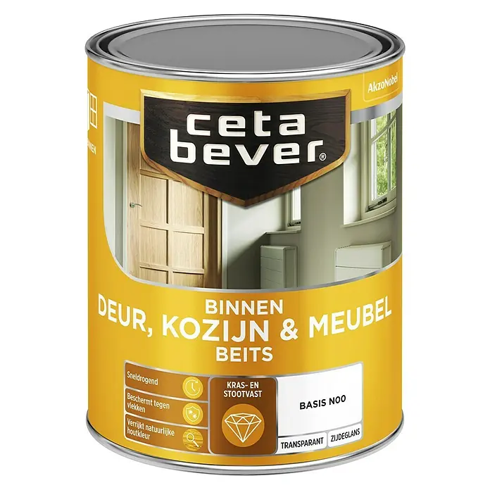 Cetabever Beits voor kozijnen en deuren - Mengkleur basis, 1 l, Zijdeglans - Vooraanzicht