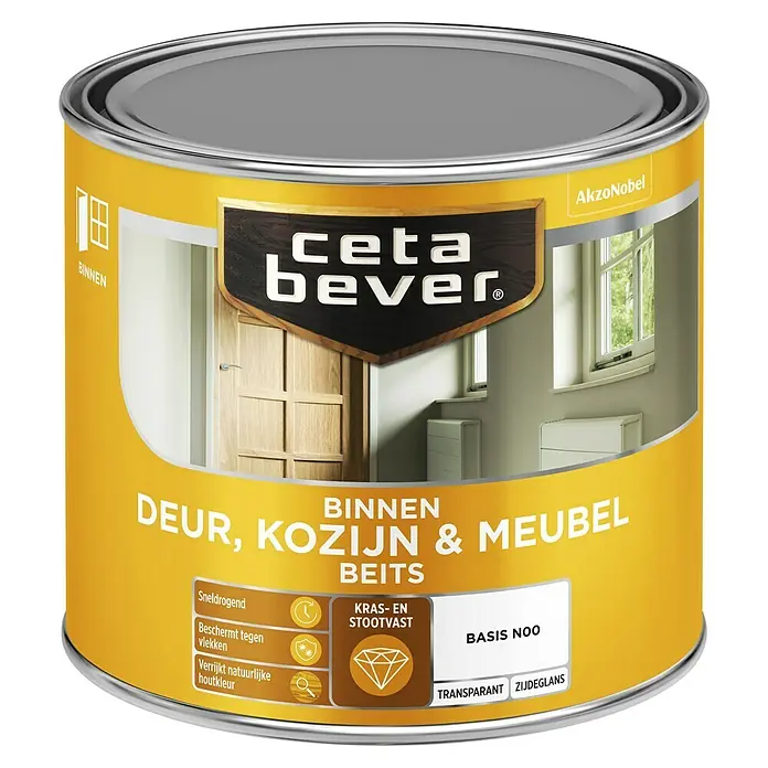 Cetabever Beits voor kozijnen en deuren - Mengkleur basis, 500 ml, Zijdeglans - Vooraanzicht