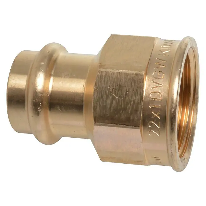Press-Übergangsmuffe - Durchmesser: 22 mm, Innengewinde: 1″, Presskontur: V - Vorderansicht