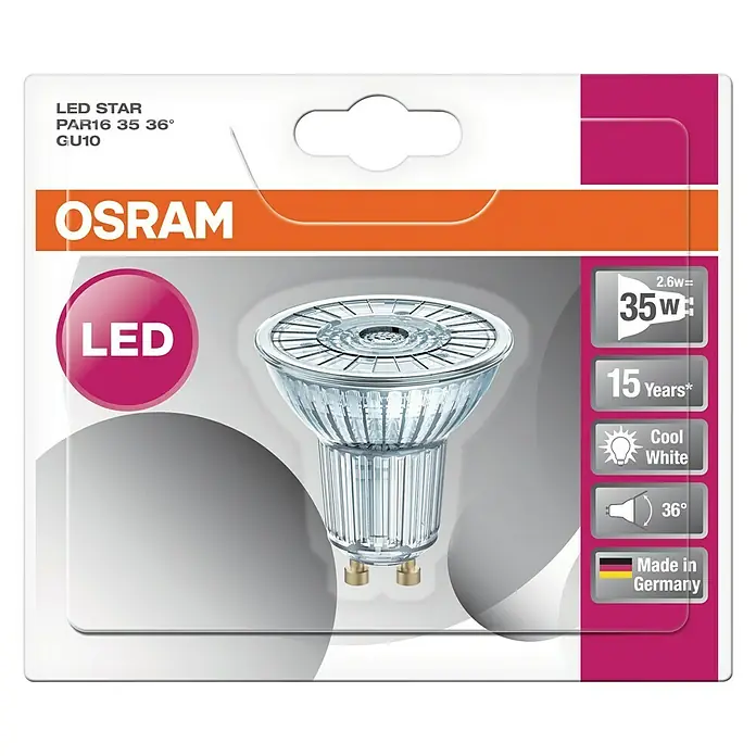 Osram LED reflektorska svjetiljka Star PAR16 - 2,6 W, GU10, 36 °, Hladna bijela - Pogled odozgo