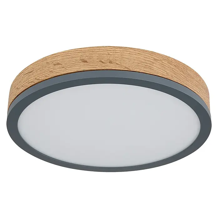 Globo Doro LED mennyezeti lámpa kerek fa megjelenés - 12 W, Grafit/fa megjelenés, Meleg fehér, Nem dimmelhető - Szögletes nézet