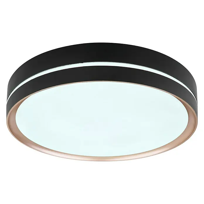 Globo LED-Deckenleuchte rund MANNI - 24 W, Ø x H: 385 mm x 8 cm, Schwarz, Warmweiß - Diagonale Ansicht
