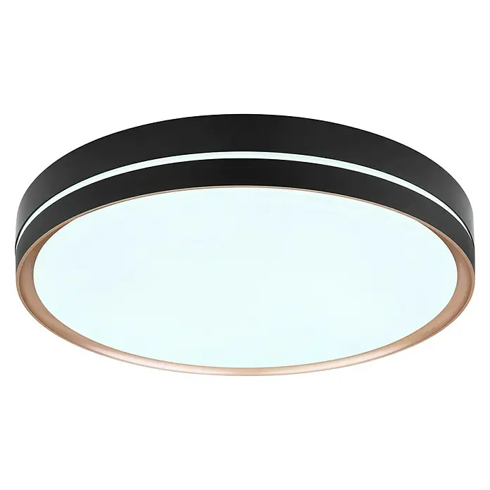 Globo LED-Deckenleuchte rund MANNI - 40 W, Ø x H: 485 mm x 8 cm, Schwarz, Warmweiß - Diagonale Ansicht